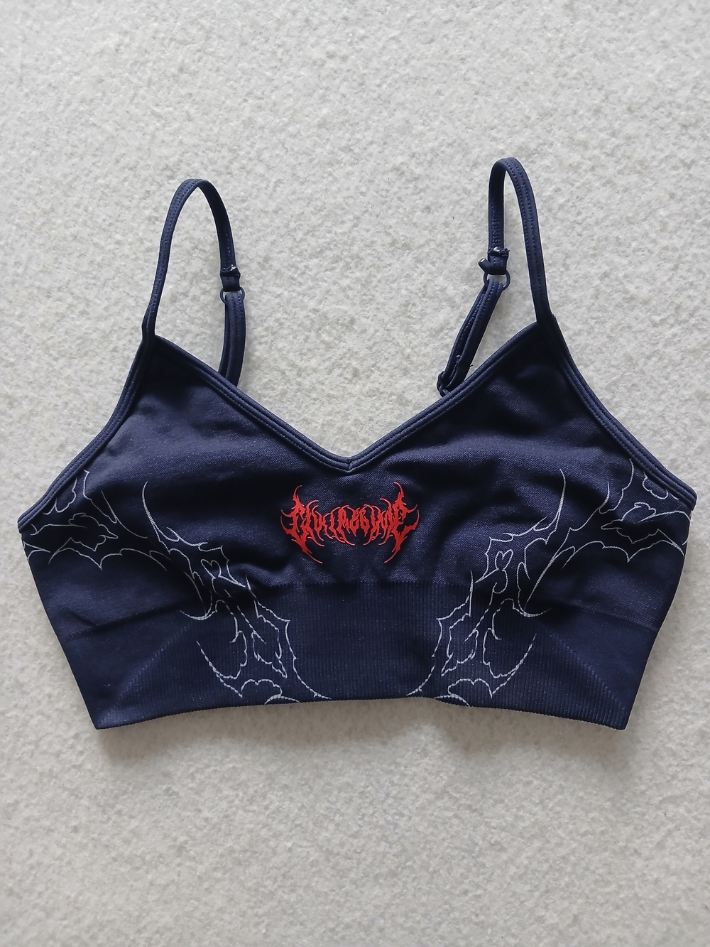 Civil Regime Navy Kelly Seamless Bra with Red Logo and White Graphic